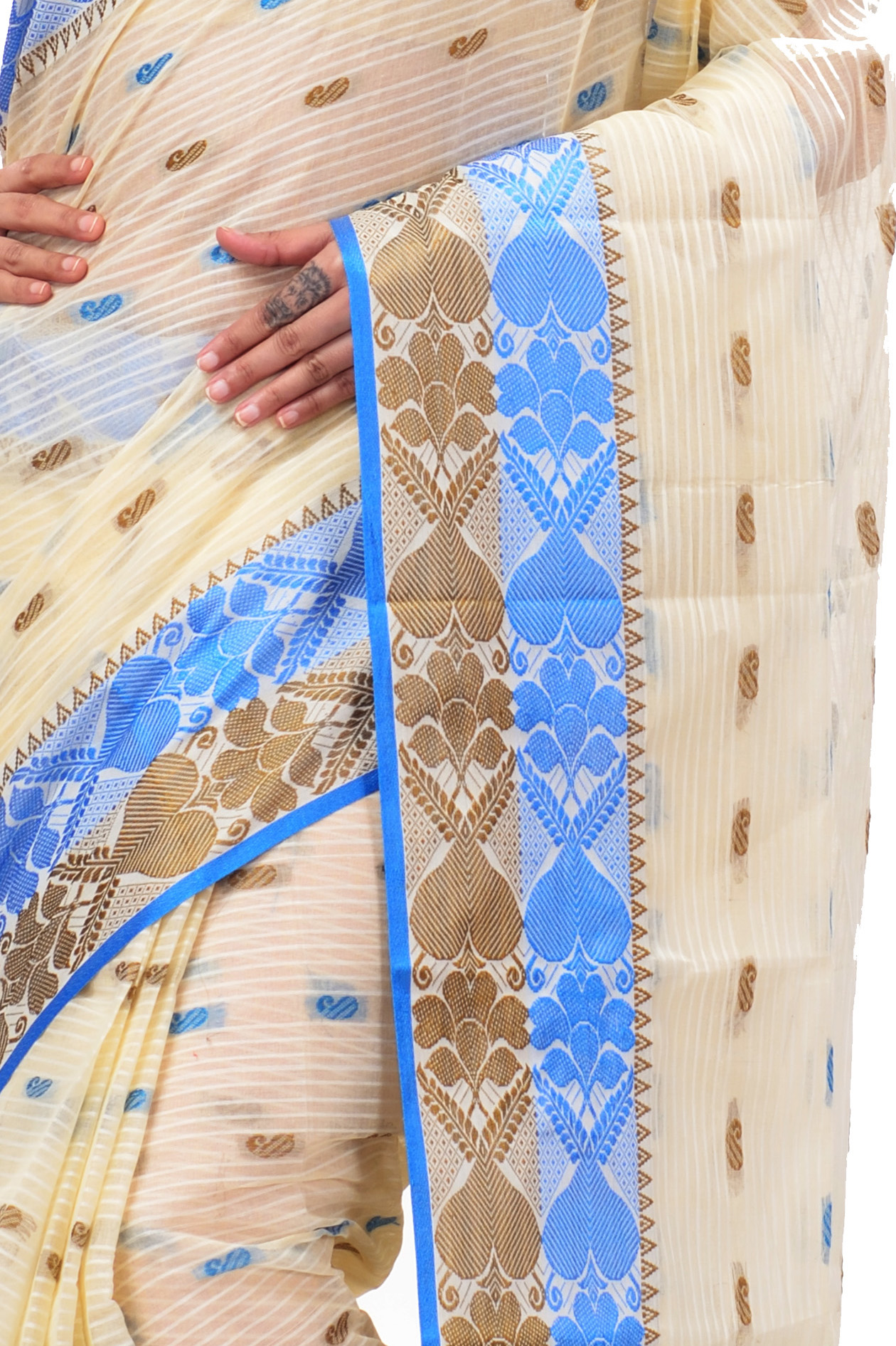 Blue Brown Pure Cotton Aged_Women Tant Saree (401)